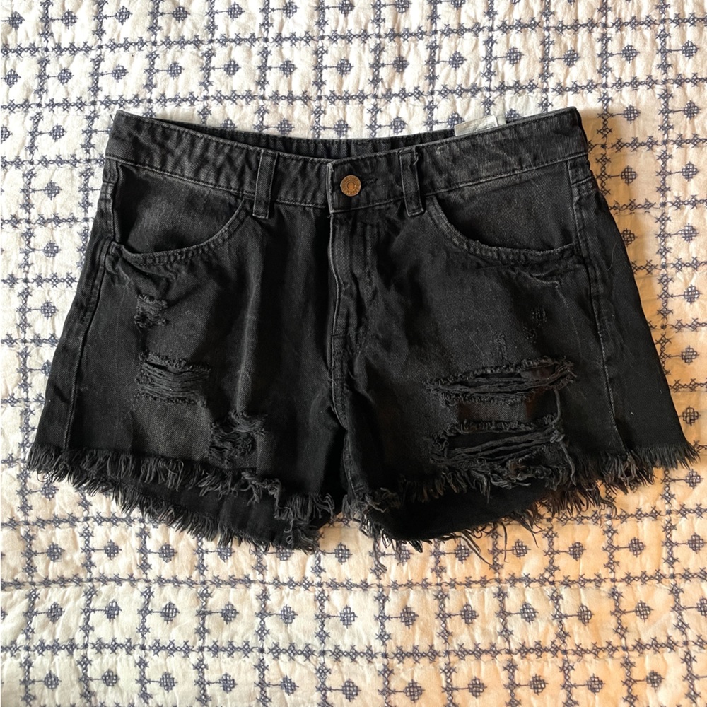 Black Distressed Denim Shorts
